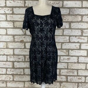 Laurence  Kazar Beaded Lace Mini Dress